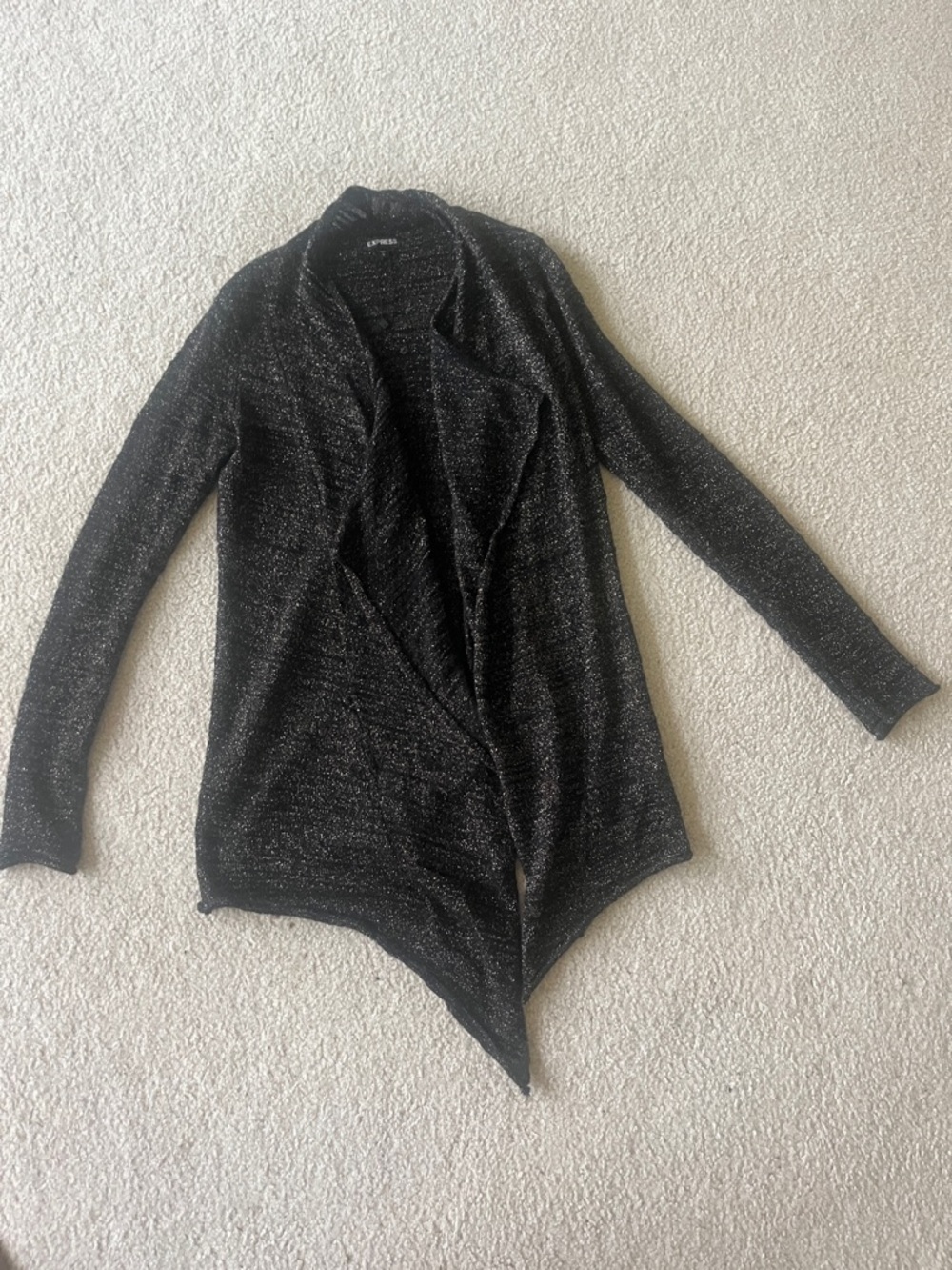 Express Black Sparkle Draped Open-Front Cardigan - Picture 3 of 5